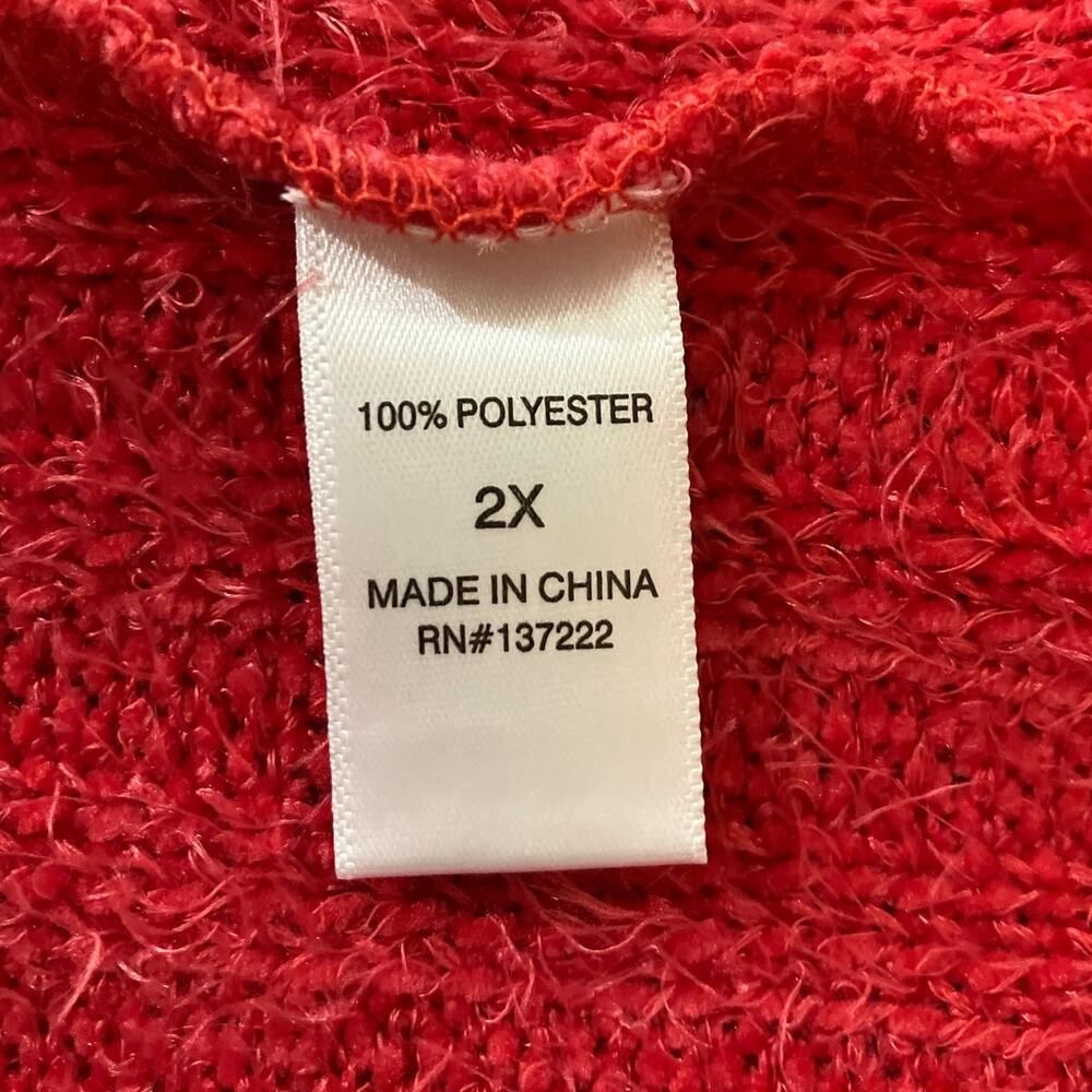 LoveTrend New York Women's Red Feathered Yarn Puff Sleeve Crop Sweater | Size 2X - Picture 7 of 8